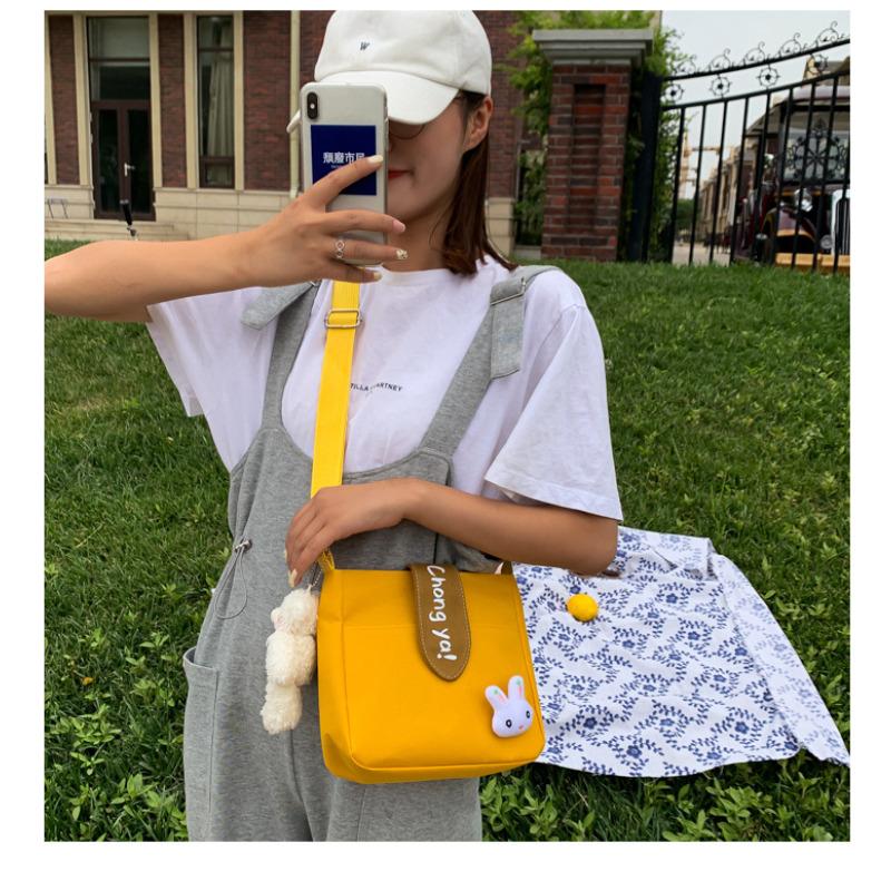 Korean Style Canvas Crossbody Bag for Women, Minimalist Small Shoulder Purse, Soft Cotton Square Bag with Magnetic Closure KTB