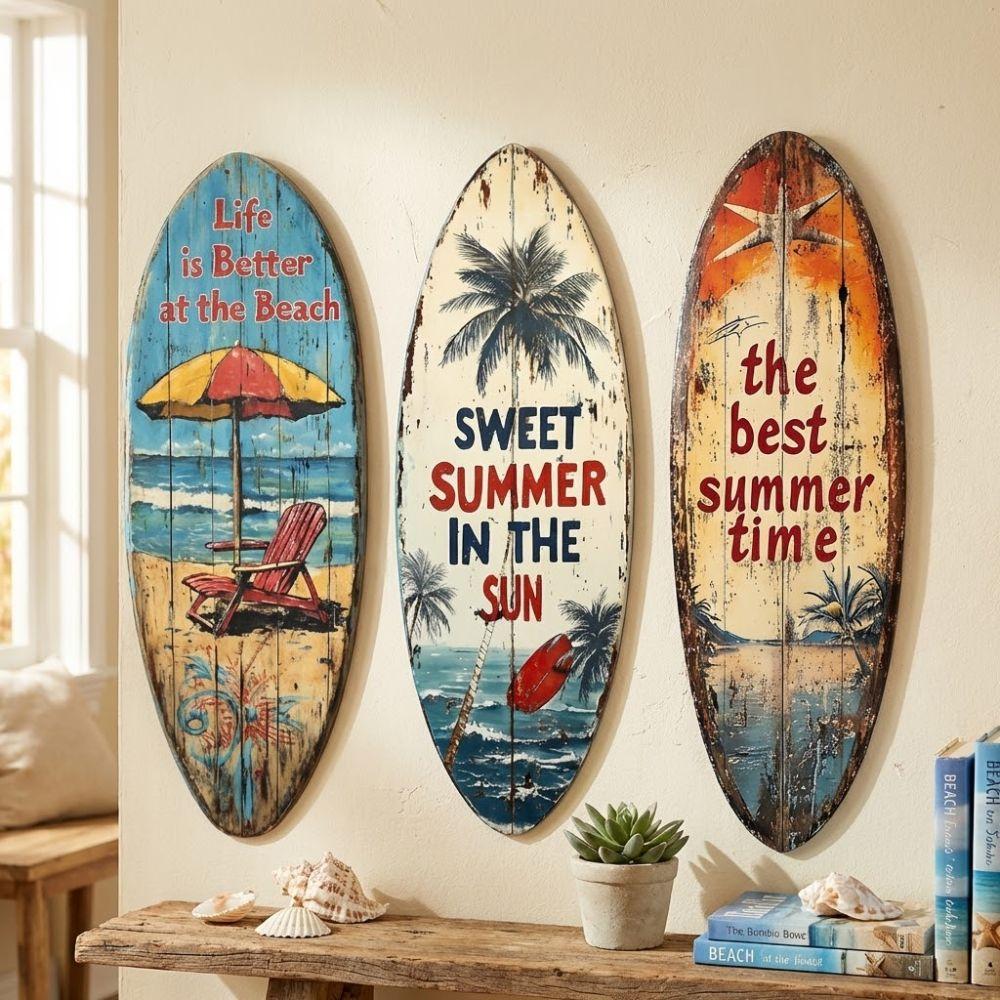 Summer Wooden Surfboards Wall Decor Beach Themed Surfboard Sign Ornament  Perfect Gift for Surfers