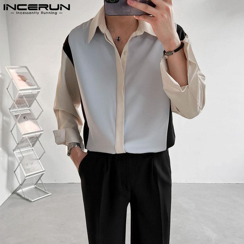 

INCERUN Весенние мужчины Сращивание цвет с длинными рукавами Рубашки