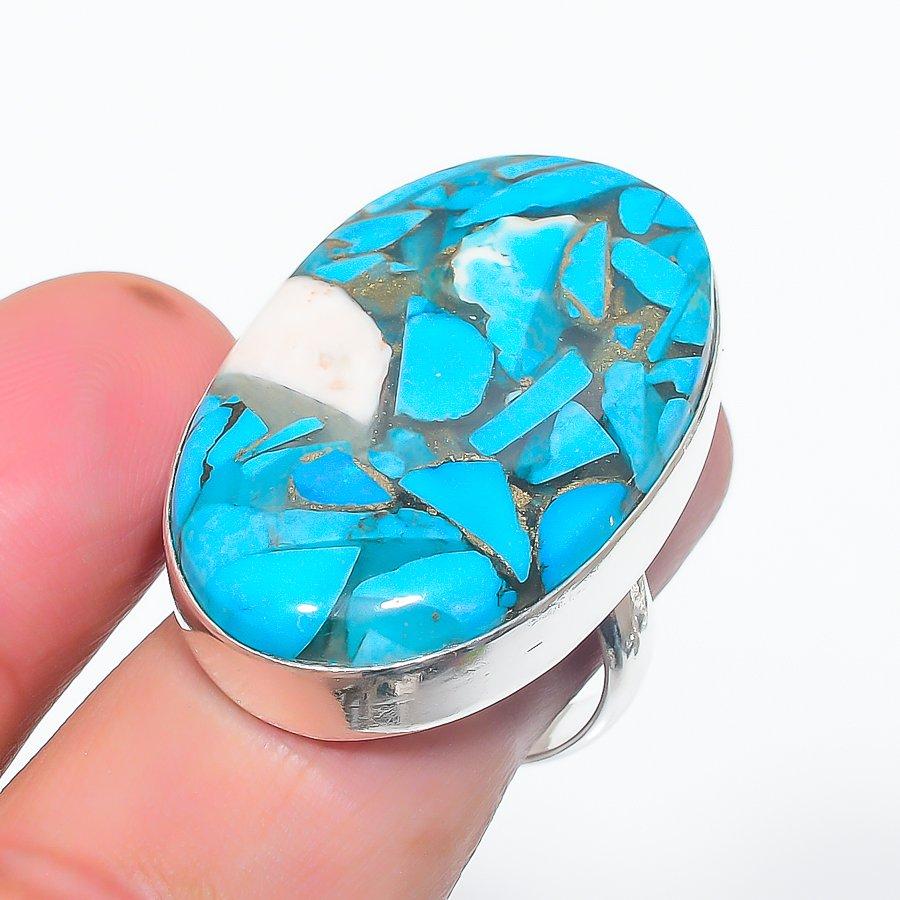 

Кольцо из натурального серебра 925 пробы с бирюзовым оттенком и медью, размер 7 F9O20