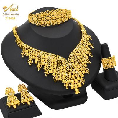 Indian Dubai Sand Gold Jewelry Set: Necklace, Bracelet, Ring & Earrings for Bridal Wedding.