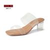 Huizhou women's shoes~ Small classic one-pedal transparent sandals Internet celebrity thick heel crystal slippers sexy high heels