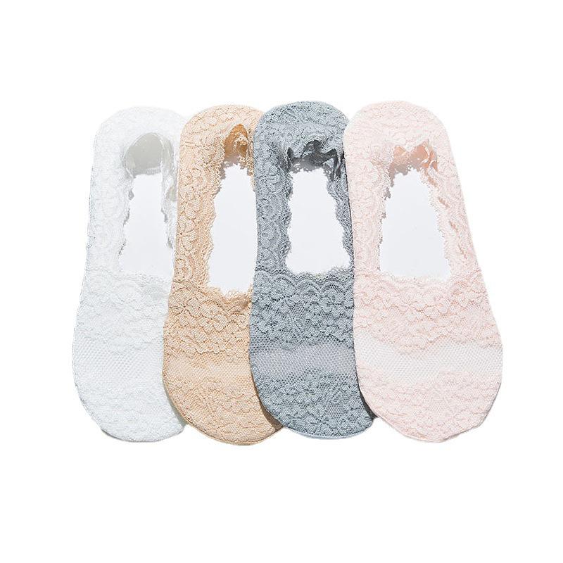 Women's Invisible Lace Boat Socks - Low Cut, Anti-Odor, Non-Slip, Cotton Bottom, Ice Silk, No-Show, Summer