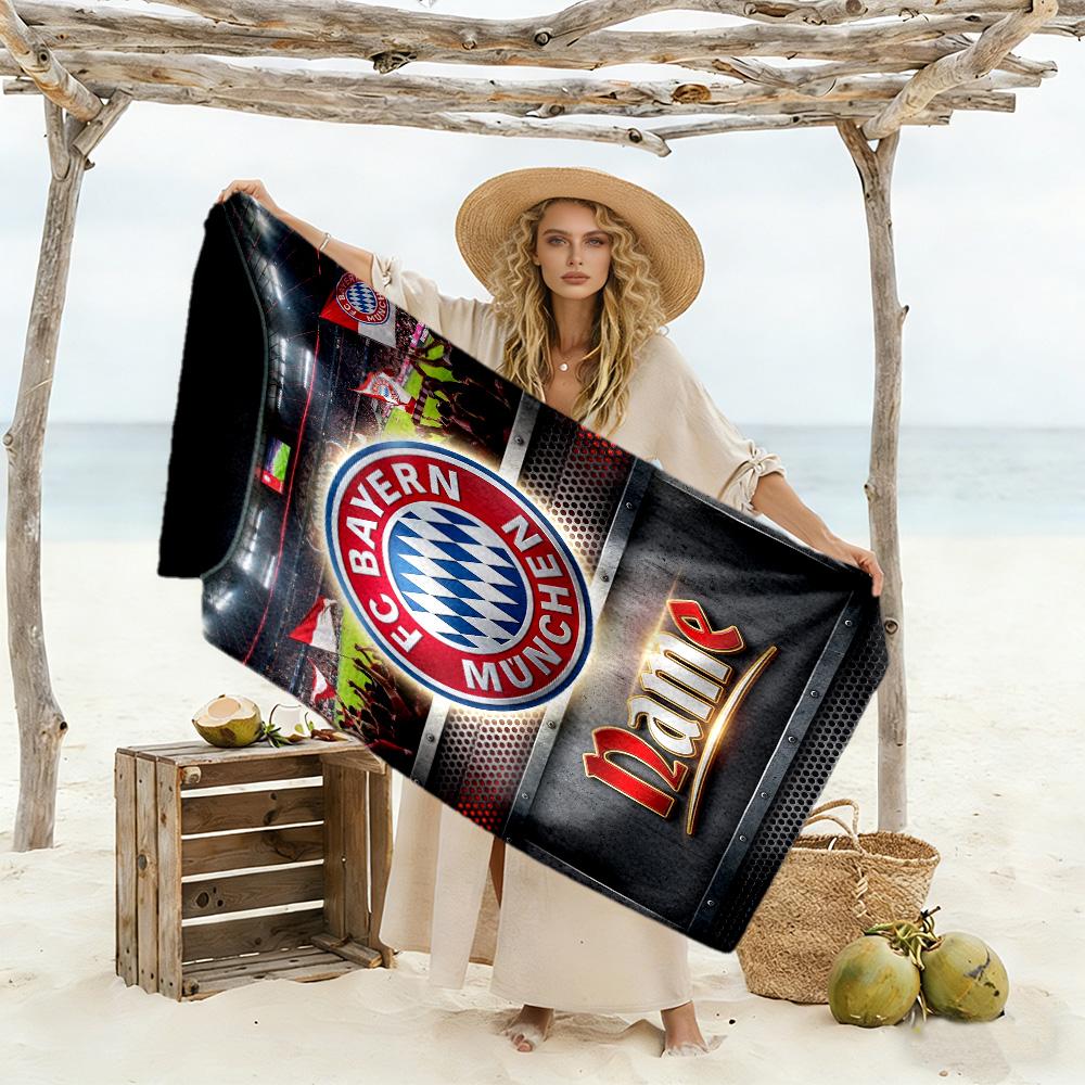 Bayern Munich Fan Artwork Personalized Name Beach Towel High Absorbency & Quick-Dry Suitable for Sports Travel Swimming Yoga Bathroom Beach And Pool