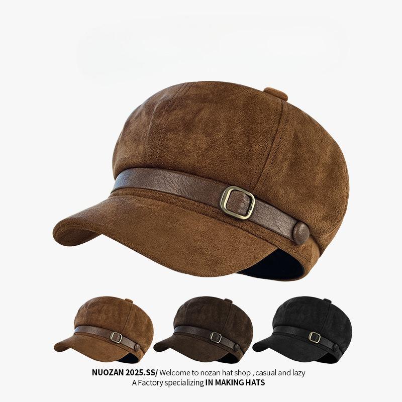 Maillard Retro Belt Octagon Hat Women's Winter Warm Suede Beret Three Dimensional Stylish Artistic Painter Hat