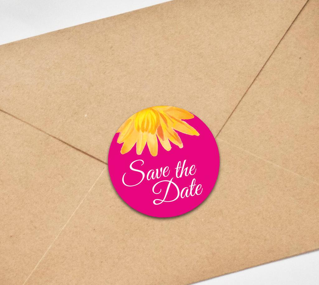 Darling Souvenir 45 Pcs Round Envelope Seal Black Aster Flower Save The Date Stickers DIY-1.6