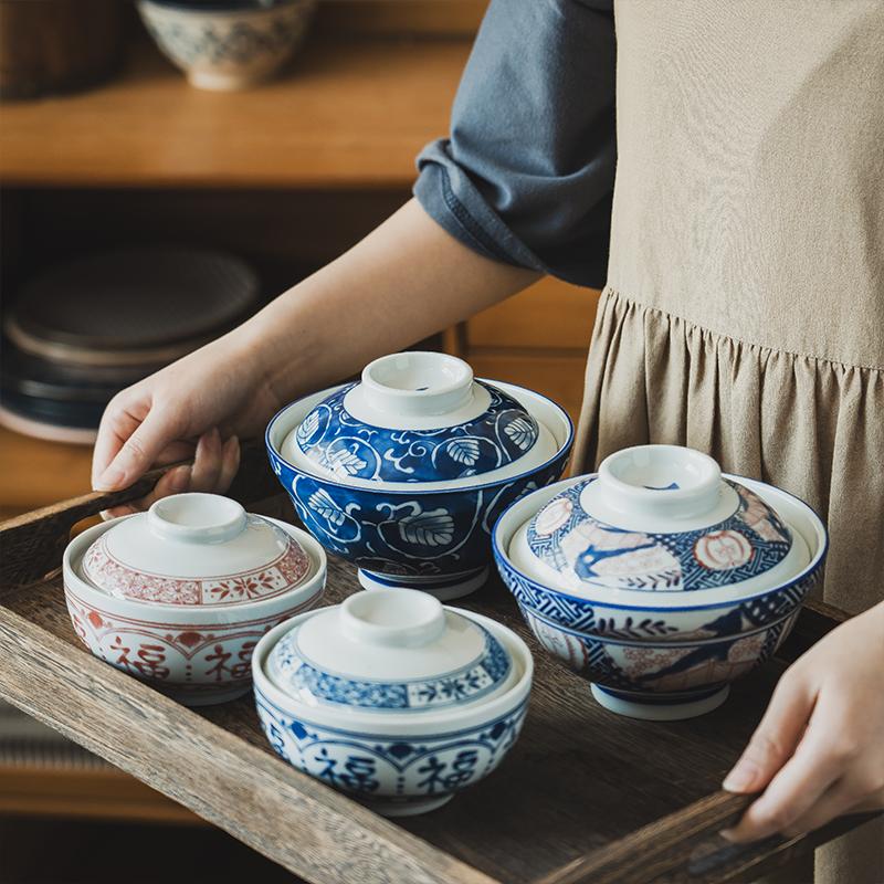 1pc Kitchen Utensil Accessories with Lid Round Bowl Household Japanese Ceramic Lid Bowl Suitable for Restaurant Household Use