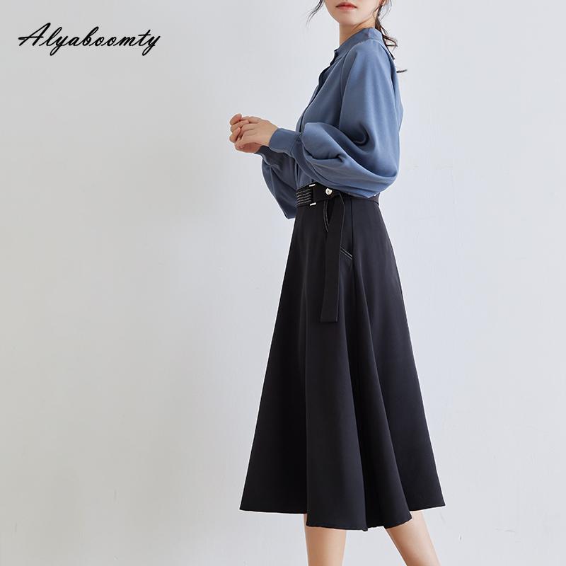 Korean Fashion Spring Autumn Women Blouse Stand Collar White Black Blue Khaki Loose Casual Shirt Lantern Sleeve Stylish Elegant Blouse