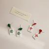 Needle Women Square Red Female Ear studs Korean Style Earrings Mahjong Earrings Geometric Earrings