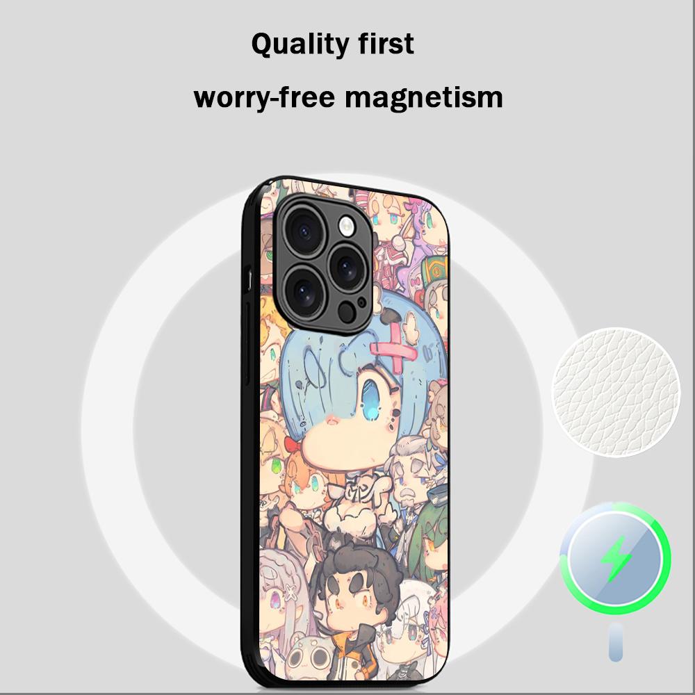 Coque de téléphone motif anime classique fille mignonne Re zero Pour iPhone 17 16 15 14 13 12 Plus Pro Max Haut de gamme Luxe Magsafe Peau de mouton