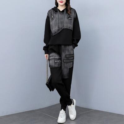 Loose Large Size Denim Suit Women's Denim Women's Two-piece Long-sleeved Top