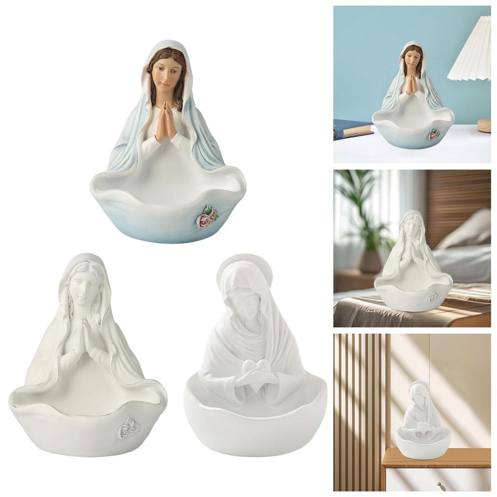 Virgin Mary Statue Key Bowl Sculpture Jewelry Tray Religious Figurine for Entry