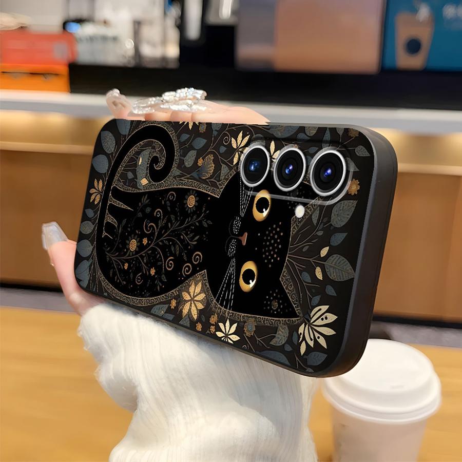 Black Soft Phone Cover Case for Samsung Galaxy A50 A17 A06 A20 A13 A70 A30 A15 A10 A12 A05 A04 A40 A16 Cartoon Cat