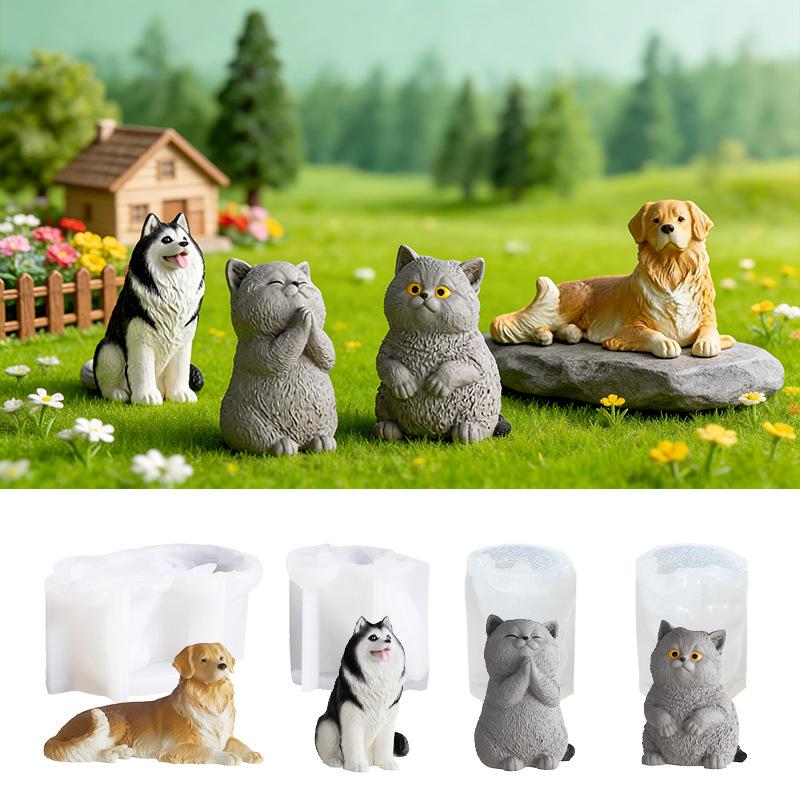 3D Dog Cat Silicone Candle Mold Praying Cats Sitting Standing Dog Silicone Mould DIY Animals Soap Resin Plaster Mould Ornament