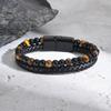 Stylish Leather Bracelet for Men Boys,Double Layers Natural Stone Tiger Eye Black Beaded Bracelet,Gift To Father Husband BBF