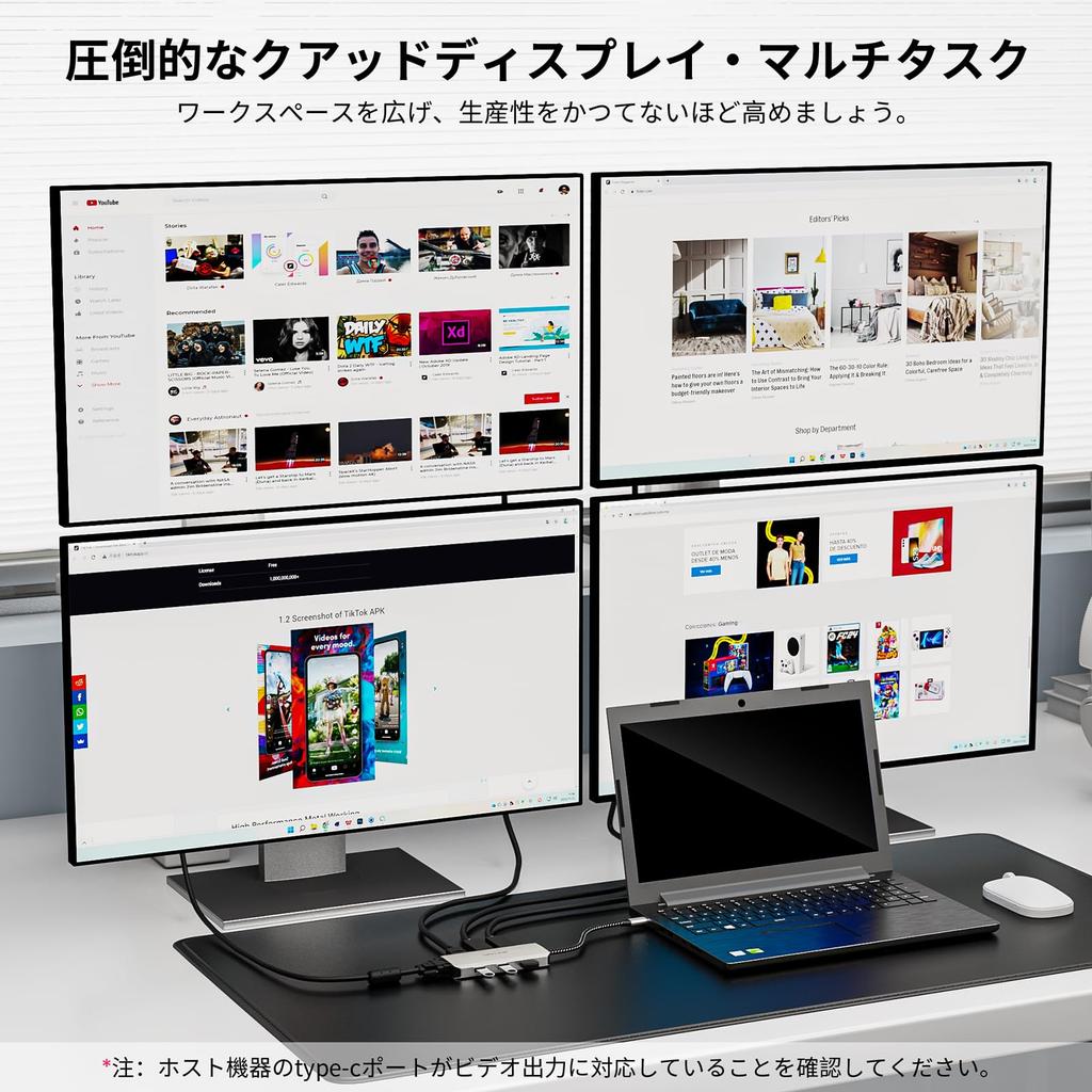 WAVLINK USB-C Dock Quad Monitor, 7-in-1 Laptop Docking Station, Dual 4K DP, 4K HDMI, 1080P VGA, 480Mbps USB 2.0-A Multiport Adapter for MacBook, Dell