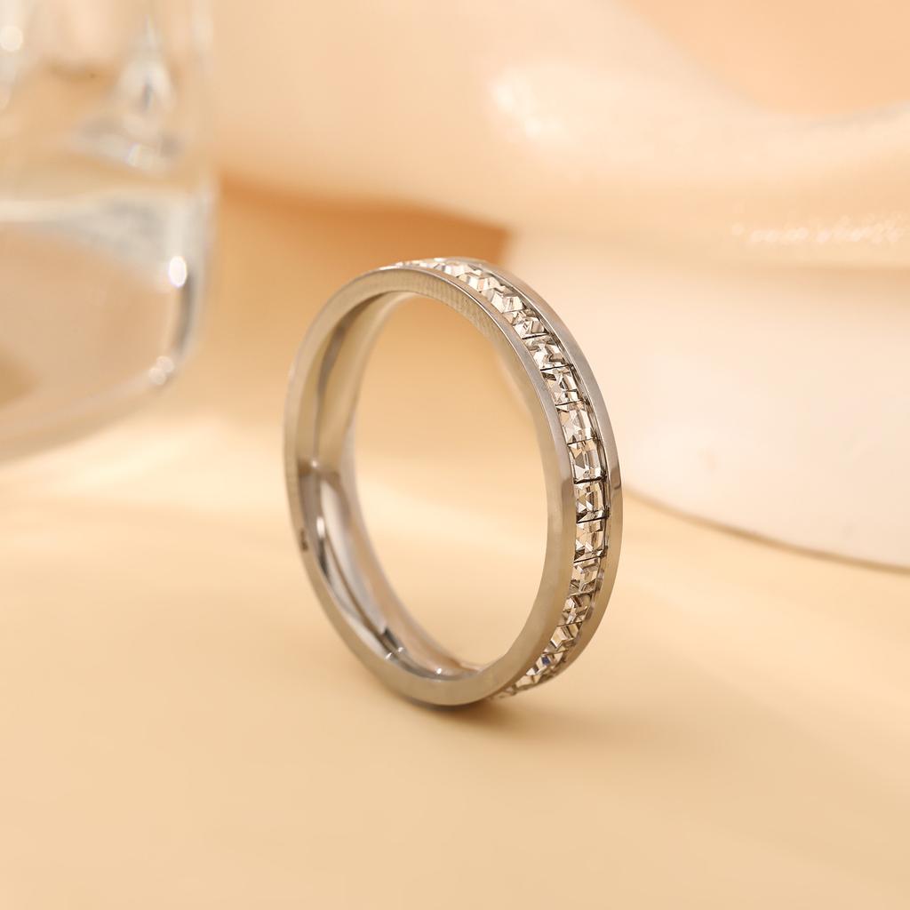 Stainlesss Steel Gold Color Clear Zircon Ring Women Men Minimalist Trendy Finger Rings Couple Zircon Wedding Band Wholesale