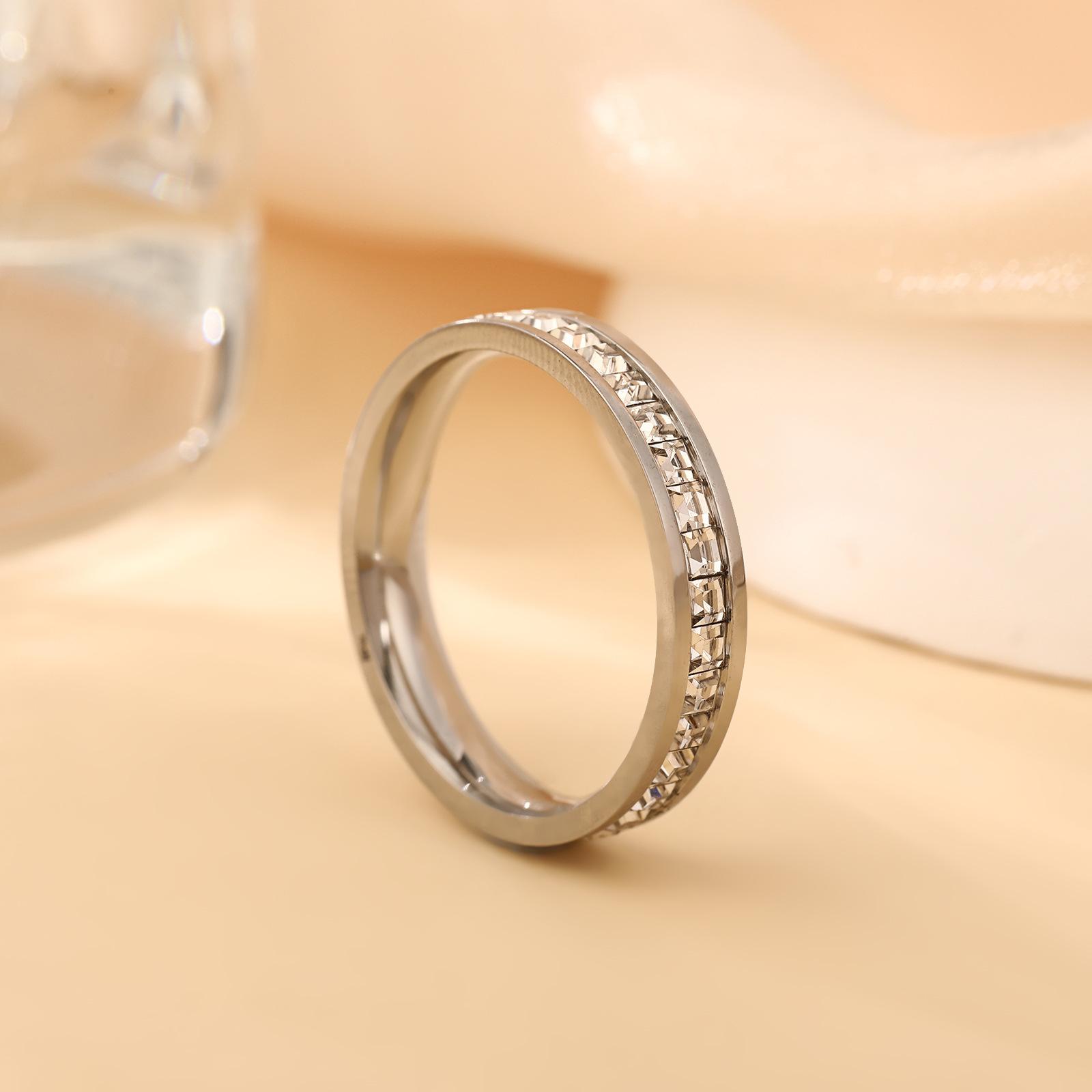 

Stainlesss Steel Gold Color Clear Zircon Ring Women Men Minimalist Trendy Finger Rings Couple Zircon Wedding Band Wholesale 6