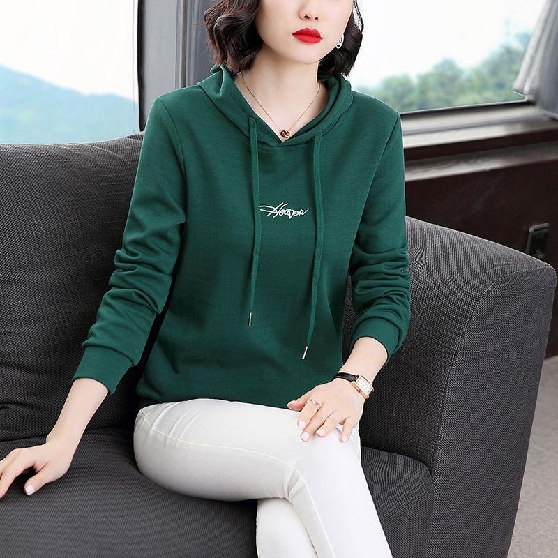 Женская одежда Корейская мода Вышитые буквы Уличная одежда Y2K Толстовки с капюшоном Осенние повседневные свободные толстовки с длинным рукавом XXL зелёный