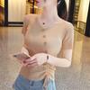 2025 Summer Women's Ice Silk V-Neck Drawstring Short Sleeve Knitted Top