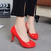 High Heels Neue Schuhe Damen Weiß Hochzeitsschuhe Dicke Hohe Absätze Mode Party Pumps Schuhe Schwarz Rot Große Größe 34-42
