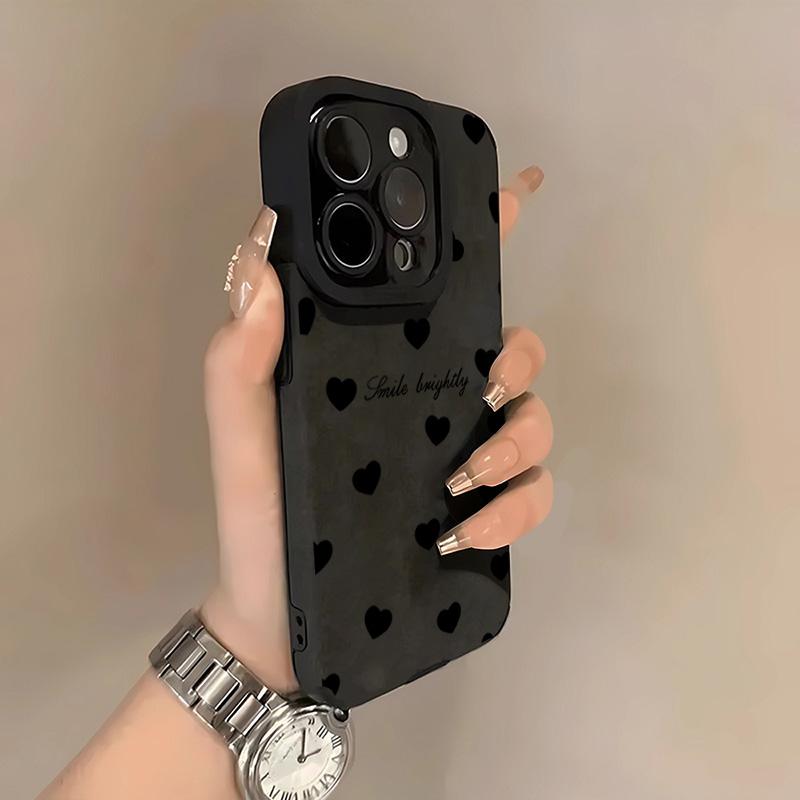 

New Luxury Black Love Heart Soft Phone Case For iPhone 17 16 15 14 13 12 11 Pro Max 17 Air 16E X XR XS Shockproof Leather Cover iPhone17