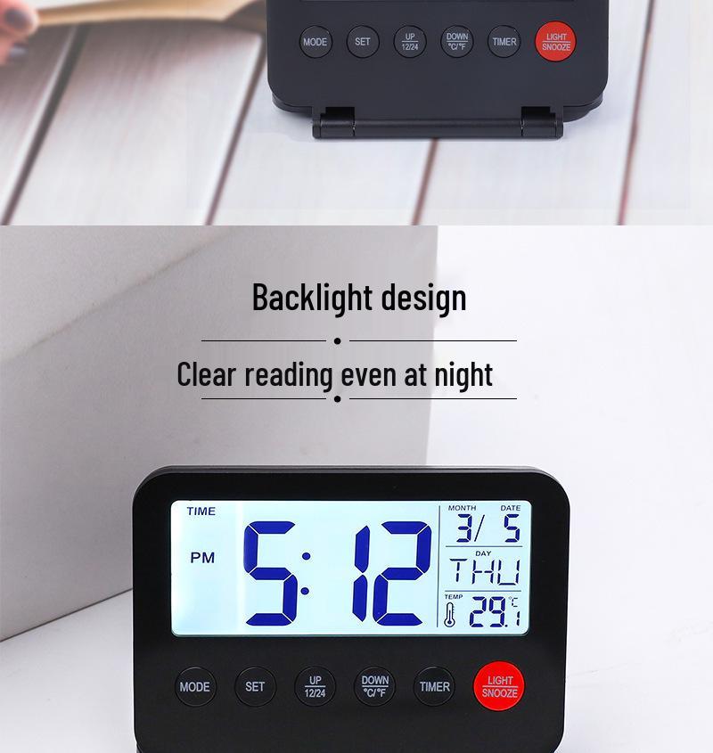 Ultra-Thin Multi-Functional Travel Alarm Clock with Light, Flip Design, Model 035