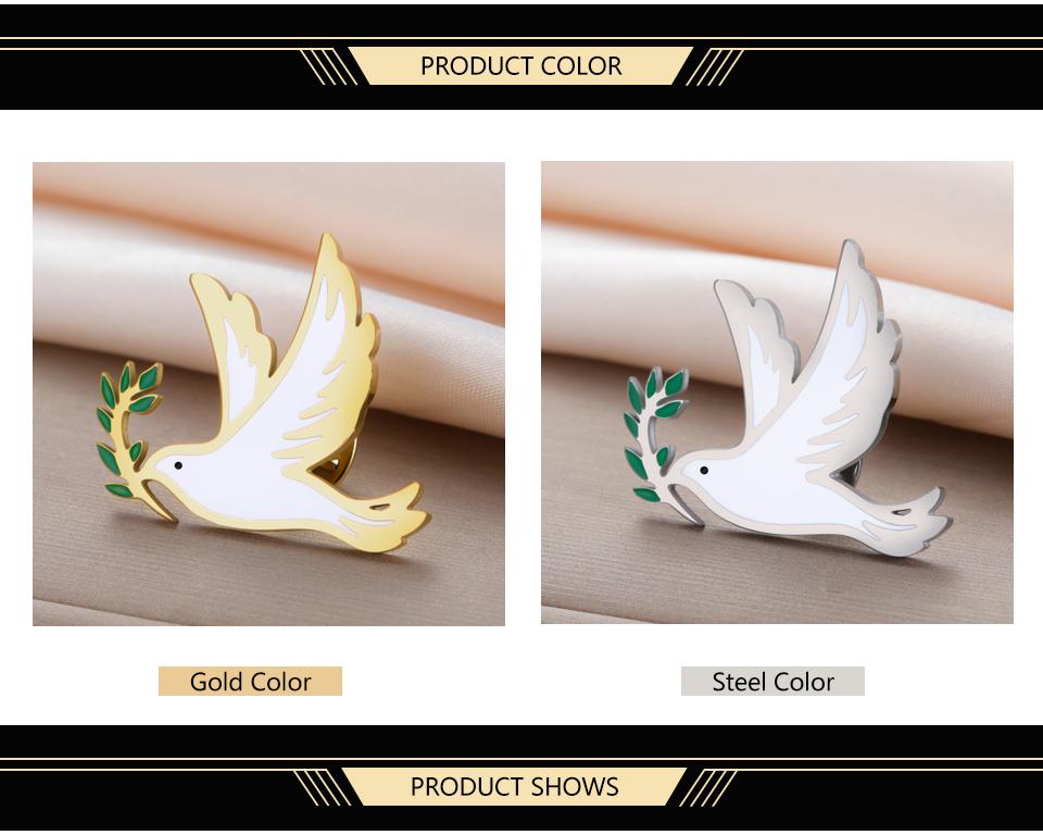 Dawapara Dove of Peace Brooch Animal Bird Dove with Olive Enamel Pin Stainless Steel Accessories for Men Women