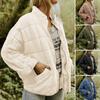 Women Winter Coat Pockets Solid Color Thick Stand Collar Long Sleeves Keep