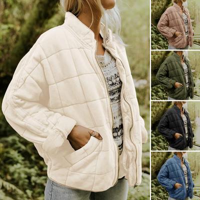 Damski Płaszcz Zimowy Kieszenie Jednolity Kolor Grube Stójka Długie Rękawy Utrzymaj