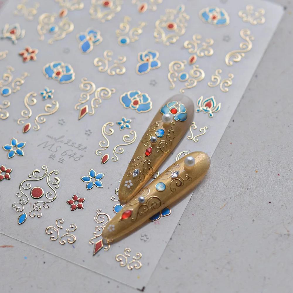 Bohemian Pattern Colorful Love Moon Pearl Crystal Rhinestone 5D Nail Art Sticker Self Adhesive Decoration Manicure Decal