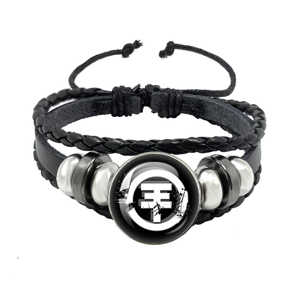 Pop Retro Rock Band Tokio Hotel Bill Kaulitz Band Black Rope Button Glass Cabochon Leather Bracelet Jewelry Charm Fans