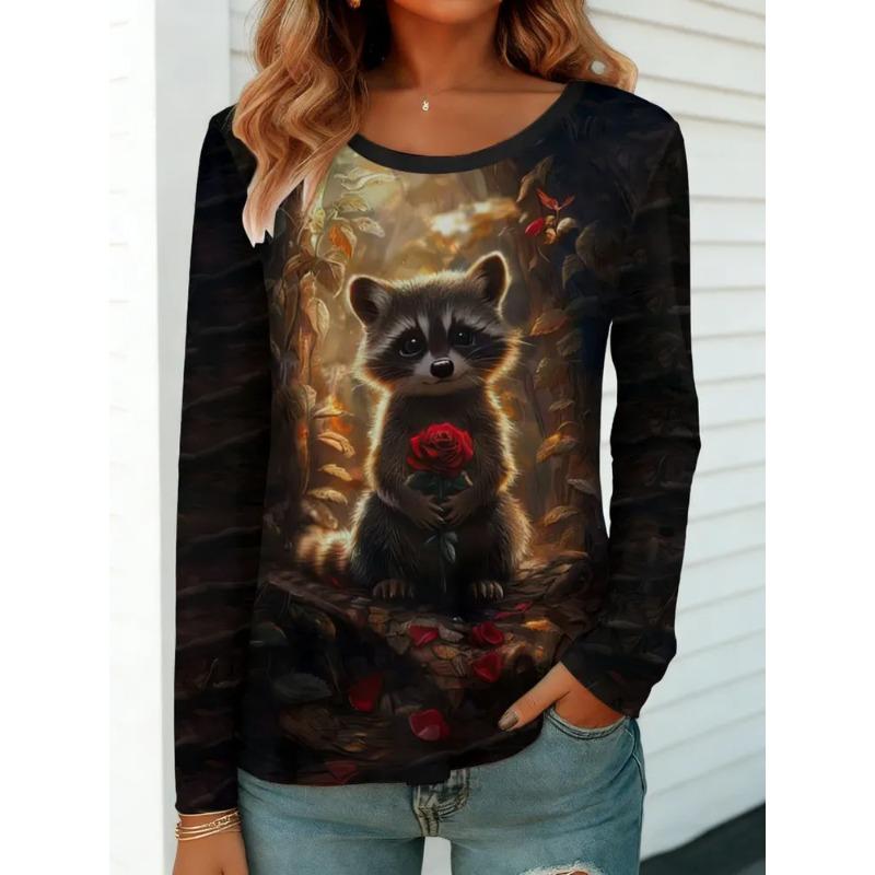 Women's 3D Printed Crew Neck Long Sleeve T-Shirt Fashion Versatile Trend Breathable Casual