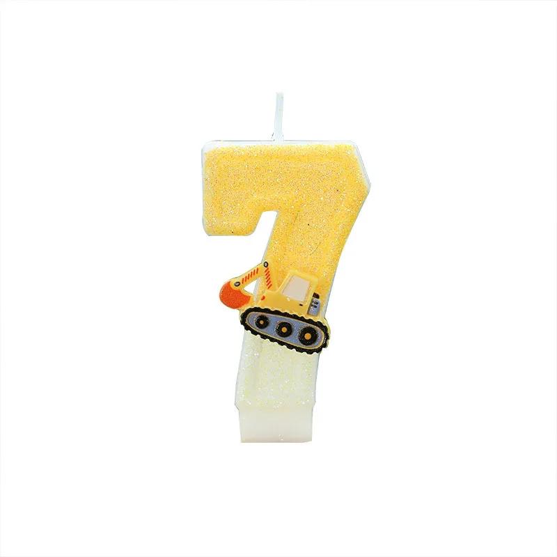2025 Cross - border Creative Engineering Vehicle Excavator Digital Birthday Candle Cake Decoration Handmade Birthday Candle