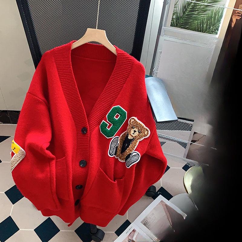 

INDFS Женские модные повседневные свитера с длинным рукавом и V-образным вырезом на осень-зиму Size: One Size красный