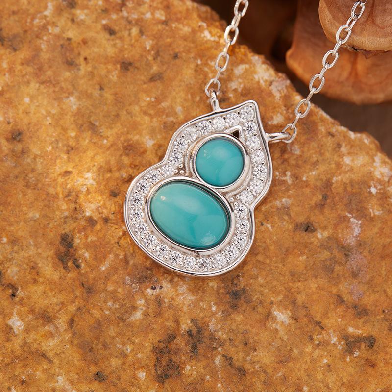 Natural Garnet Turquoise Hetian Jade Lapis Lazuli Nanhong Gourd Pendant Necklace Women'S Set S925 Sterling Silver Colored Treasure