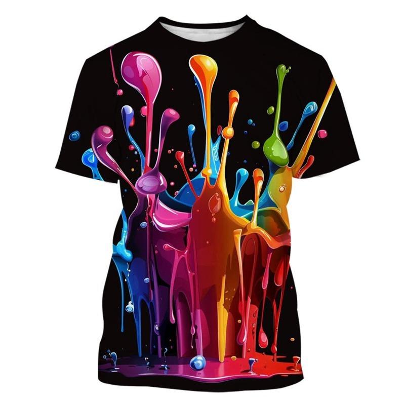 Colorful Splash Paint Pattern T Shirt For Men Funny Cool 3D Printed Tees Summer Casual Short Sleeve Loose T-Shirts  O-Neck  Tops