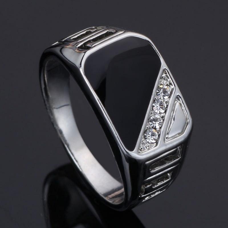 New Silver Plated Stainless Steel Classic Square Rings For Men Square Cubic Zircon Ring Jewelry Accessories