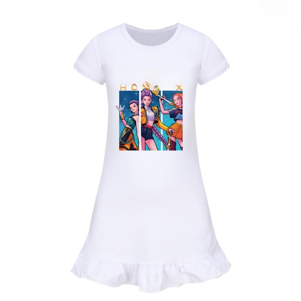 Vestido de Dormir Curto Kpop Demon Hunters Girl com Barra Franzida Para Conforto Ki