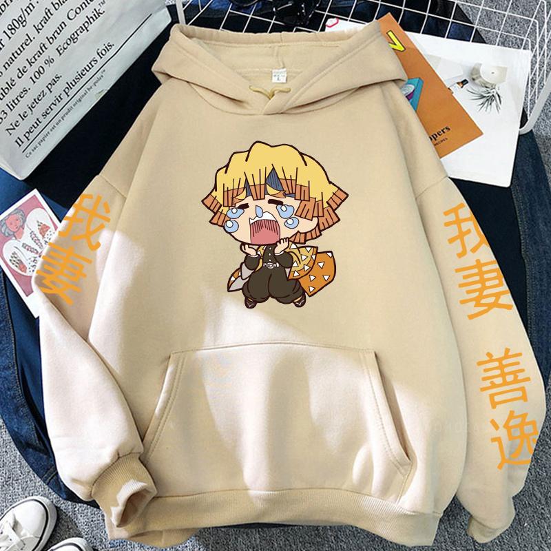 Anime Demon Slayer Agatsuma Zenitsu Cute Graphic Printed Hooded Men Women Manga Hoodies Loose Sweatshirt Harajuku Male Pullover