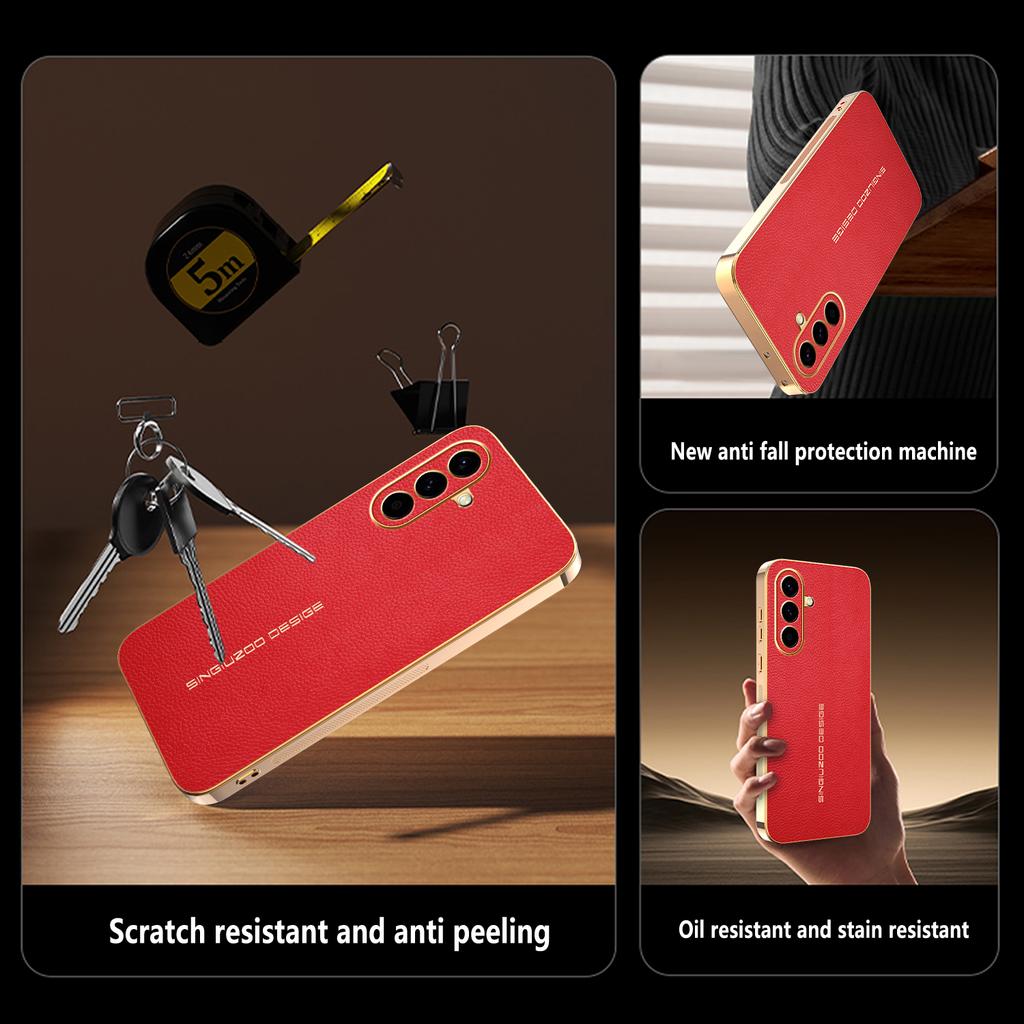 Pour Samsung Galaxy A57 5G Coque Anti-Rayures Texture Litchi TPU Cuir PU Housse Arrière de Téléphone