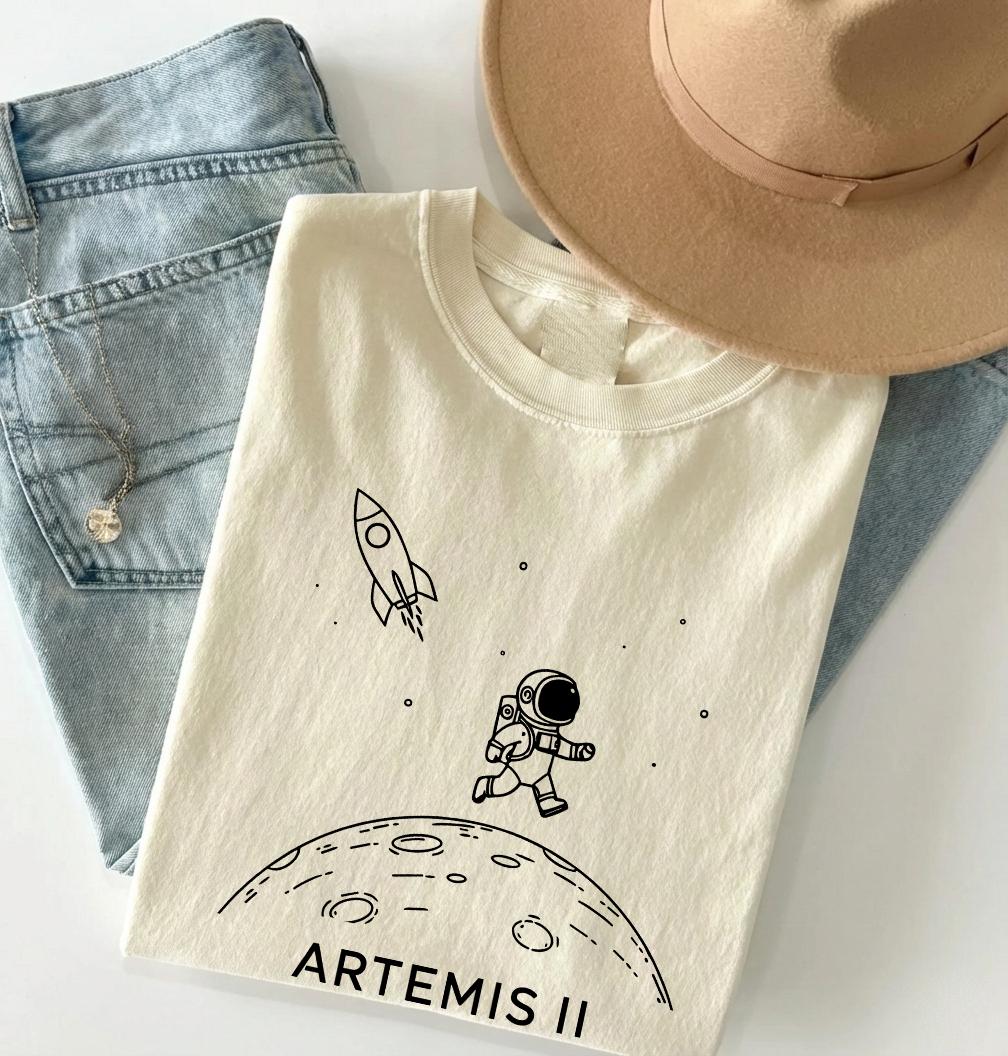 

Футболка с принтом Artemis II Астронавт Посадка на Луну Унисекс и Женская Летняя Хлопковая Одежда Модная с Круглым Вырезом с Коротким Рукавом Уличный Стиль M