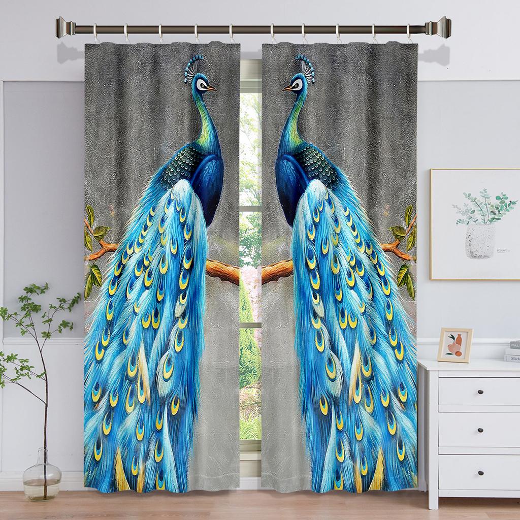 New Polyester Fabric Curtains Printing Pink Peacock Design Curtains for Living Room Bedroom Pastoral CURTAIN Home Decor Custom