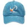 Washed Cotton Baseball Cap Vintage Style Soft Top Denim Hat with Printed Rocket and Moon Design Adjustable Closure for Casual Wear