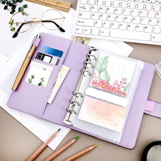 1 Set Budgets Planner Handbook Transparent Pockets Waterproof Faux Leather Receipt Coupon Cash Envelope Binder Office Supplies