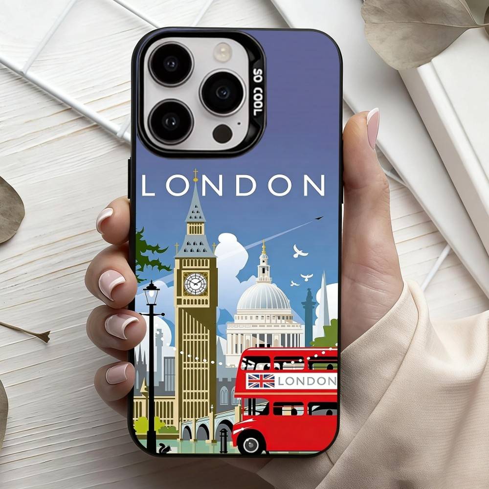 L-London Bus England Big B-Ben Phone Case For iPhone17,16,15,14,13,12,11 Plus,Pro Max Candy Silver Plated Inside Cover