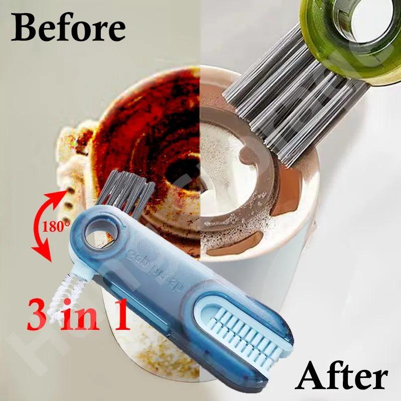 3-in-1 Cleaning Brush Water Bottle Lid Cleaning Brush Silicone Cleaner Multi-Purpose U-Shaped Cup Crevice Cleaning Brush