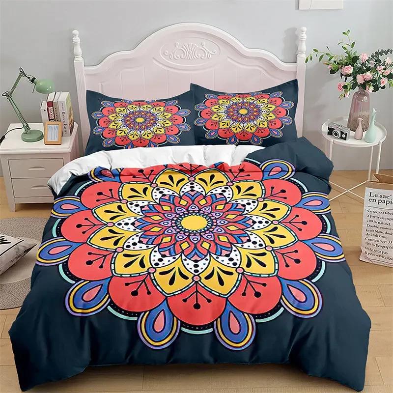Comforter Mandala Microfiber Bohemian Floral Bedding Set Hippie Geometric Comforter King For Girls Teens Bedroom Decor