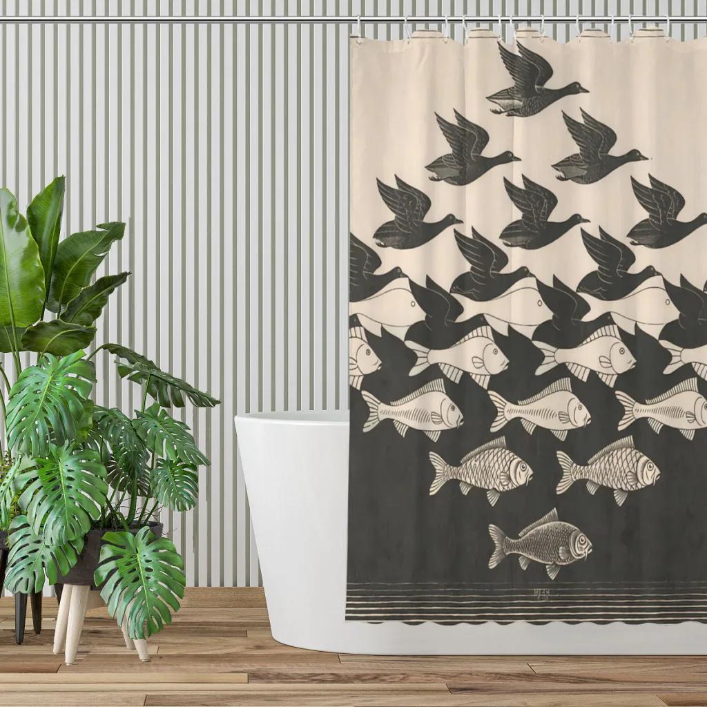 Escher Sky Water Bathroom Shower Curtains Waterproof Partition Curtain Funny Home Decor Accessories