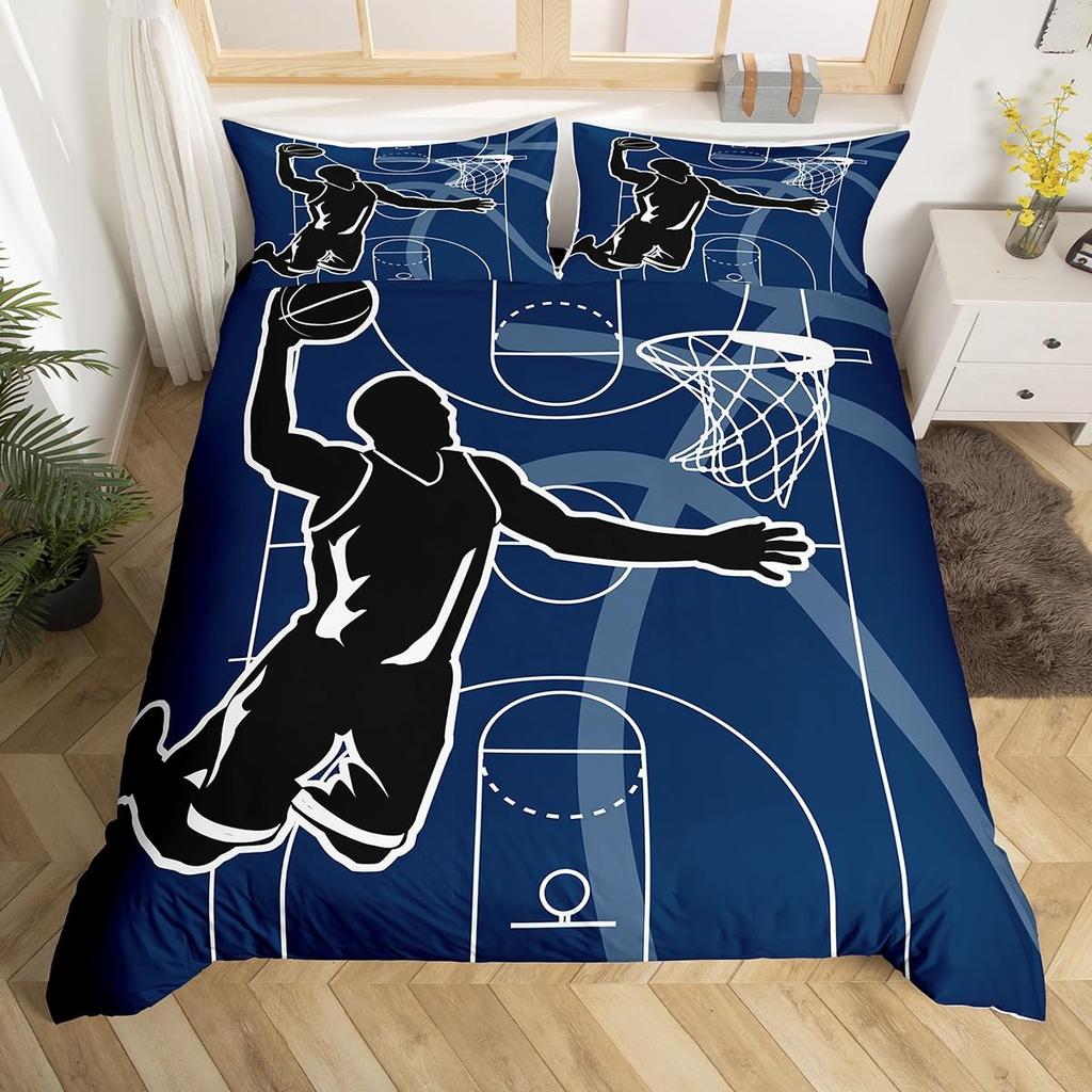 Basketball Bedding Set Twin Size Kids Basketball Player Comforter Cover Teens Ball Gaming Duvet Cover Sports Themed Quilt Cover
